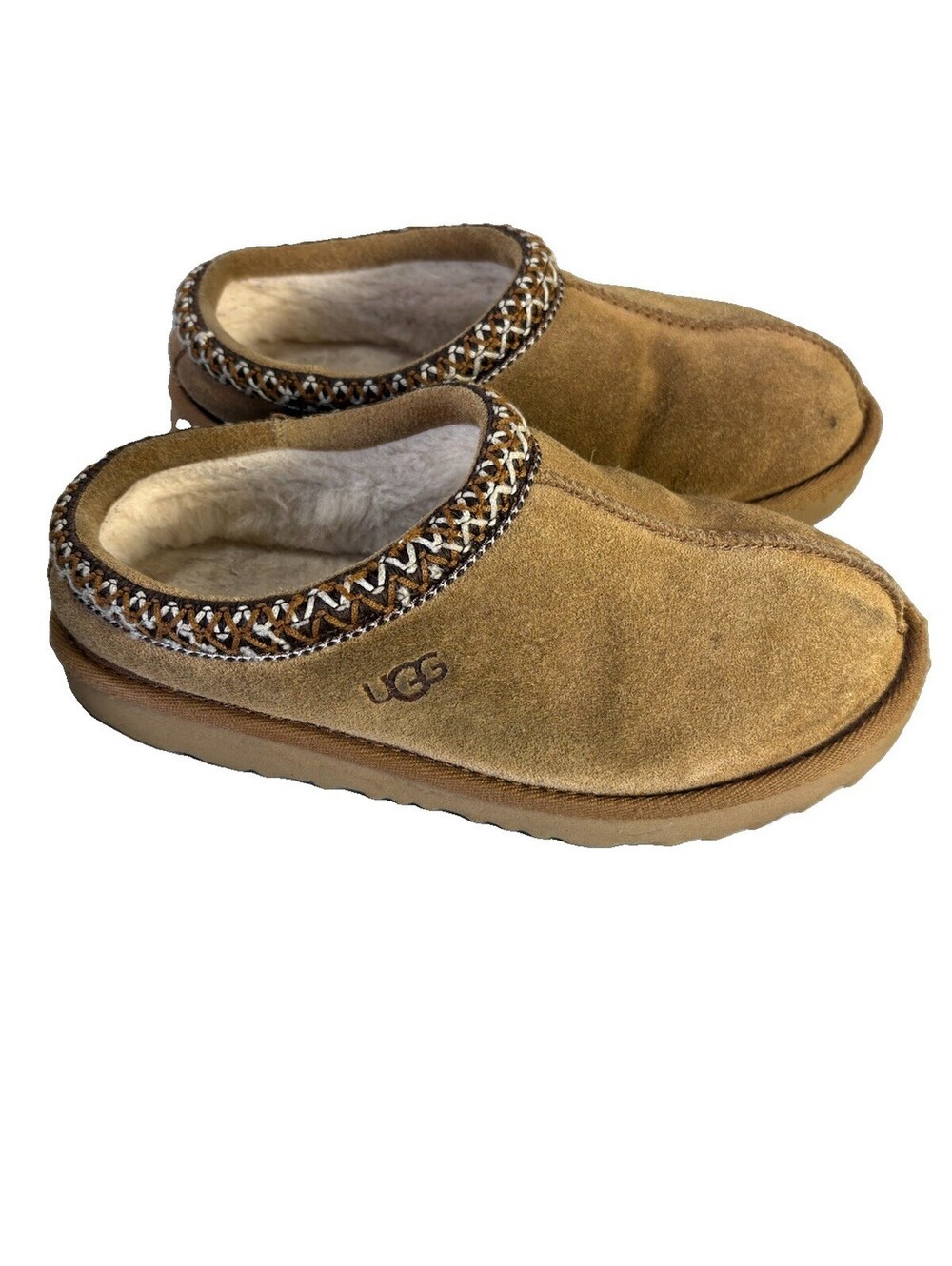 UGG Tasman II 1019066 Kids Size 2 Chestnut Suede Shearling Slippers Clogs